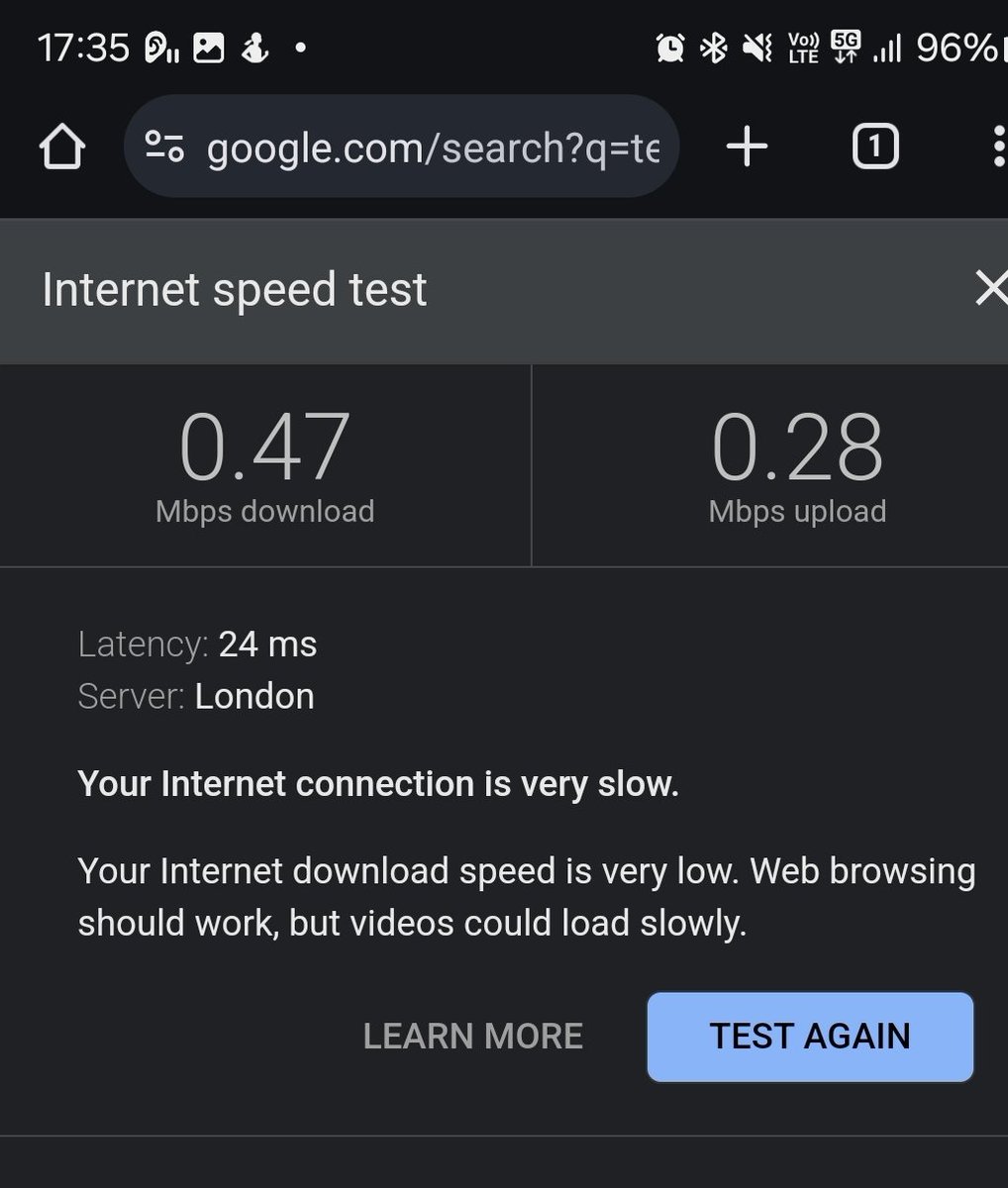 tombrowne24's tweet photo. @EE 5G Internet seems to be booming!  Been this slow for the past few days now. What's going on? https://t.co/t5oYPoOOTa