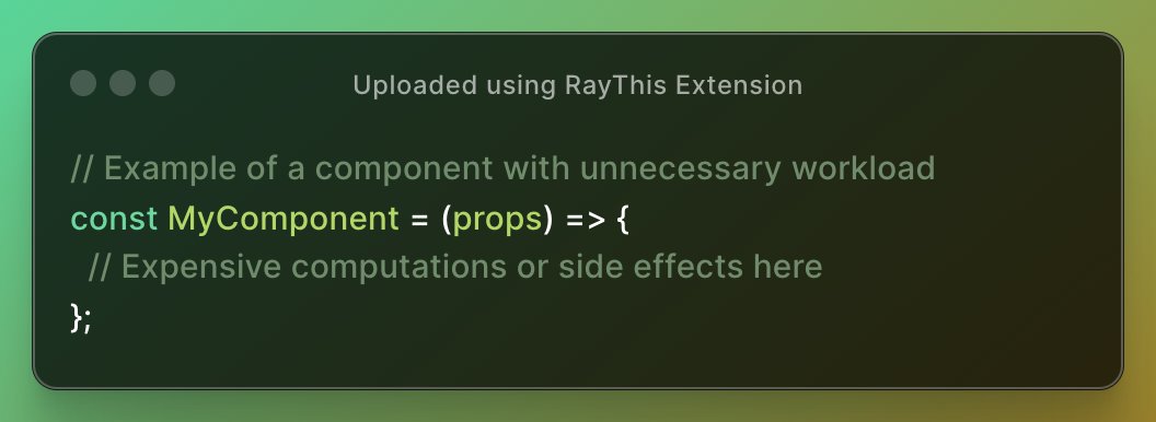 anilbt24's tweet image. 🔍 Problem: Unnecessary Workload 🔍
Some components perform expensive computations or side effects on every render, even when props remain unchanged. This results in wasted resources and degraded performance. #ReactPerformance #ExpensiveComputations