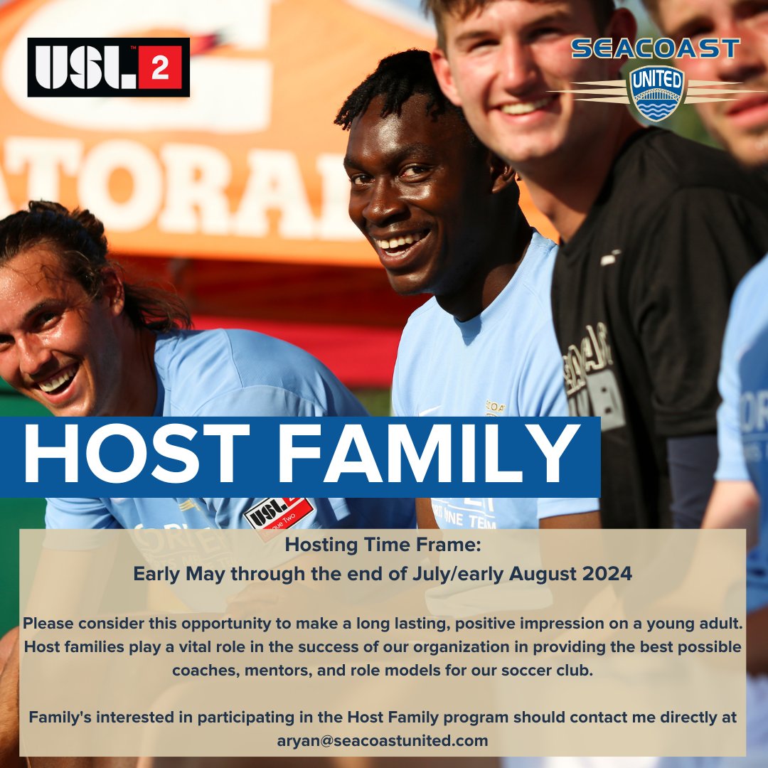 If interested in participating in the Host Family program please contact aryan@seacoastunited.com