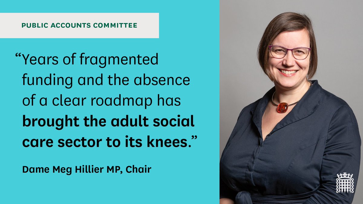 Public Accounts Committee (@commonspac) on Twitter photo 📢 We've published our report, ‘Reforming adult social care in England’.
🏥 <a href="/DHSCgovuk/">Department of Health and Social Care</a> has no long-term plan to address chronic understaffing or the impacts of patchwork funding on local authorities.
Read our report: publications.parliament.uk/pa/cm5804/cmse… 📢 We've published our report, ‘Reforming adult social care in England’.
🏥 <a href="/DHSCgovuk/">Department of Health and Social Care</a> has no long-term plan to address chronic understaffing or the impacts of patchwork funding on local authorities.
Read our report: publications.parliament.uk/pa/cm5804/cmse…