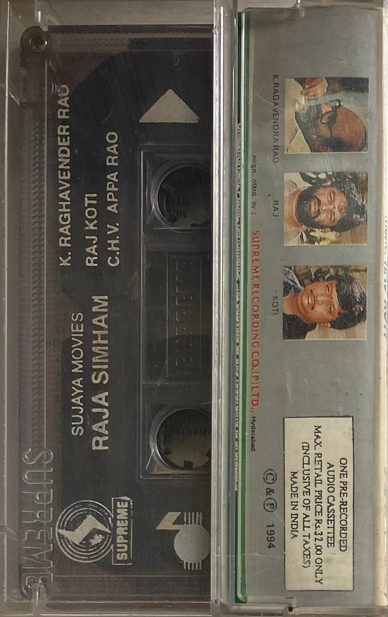 MovzMusicals999's tweet photo. #29YearsForRajaSimham
Post #AllariPriyudu success #Rajasekhar with #Ragavendrarao combination film.
#Rajasimham Audio cassette
#Rajkoti musical
@ActorRajasekhar #Soundarya @meramyakrishnan @Ragavendraraoba https://t.co/bdN61V1yZK