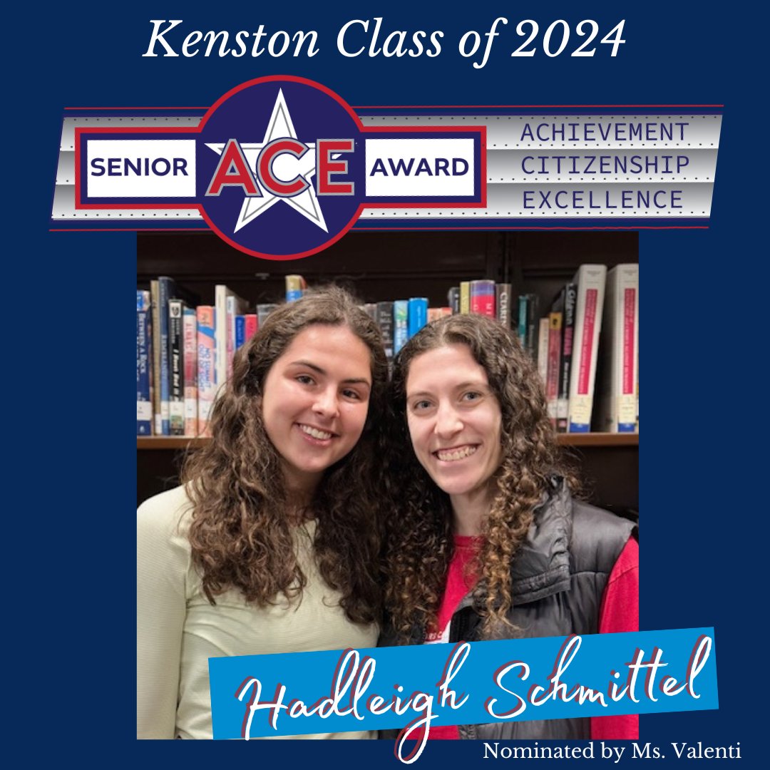 KenstonKHS's tweet photo. SENIOR✈️ACE AWARD: Congrats to Hadleigh Schmittel who was nominated by 🌎 Social Studies Teacher Ms. Valenti. This recognizes Seniors for Achievement - Citizenship - Excellence, and the teachers who honored them.
#kenstonclassof2024 #kenstonACEs #kenstonschools #kenstoninspired https://t.co/LrYhrLFklH