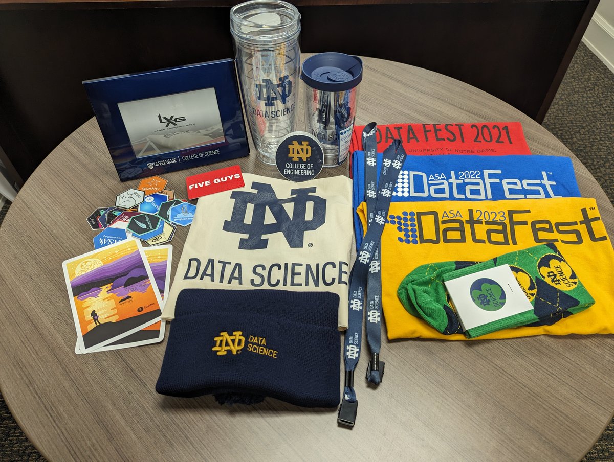 Just 3 days until DataFest 2024 at Notre Dame! We are getting excited. 😁Here is a look at some of the swag you could win this weekend thanks to our awesome sponsors.