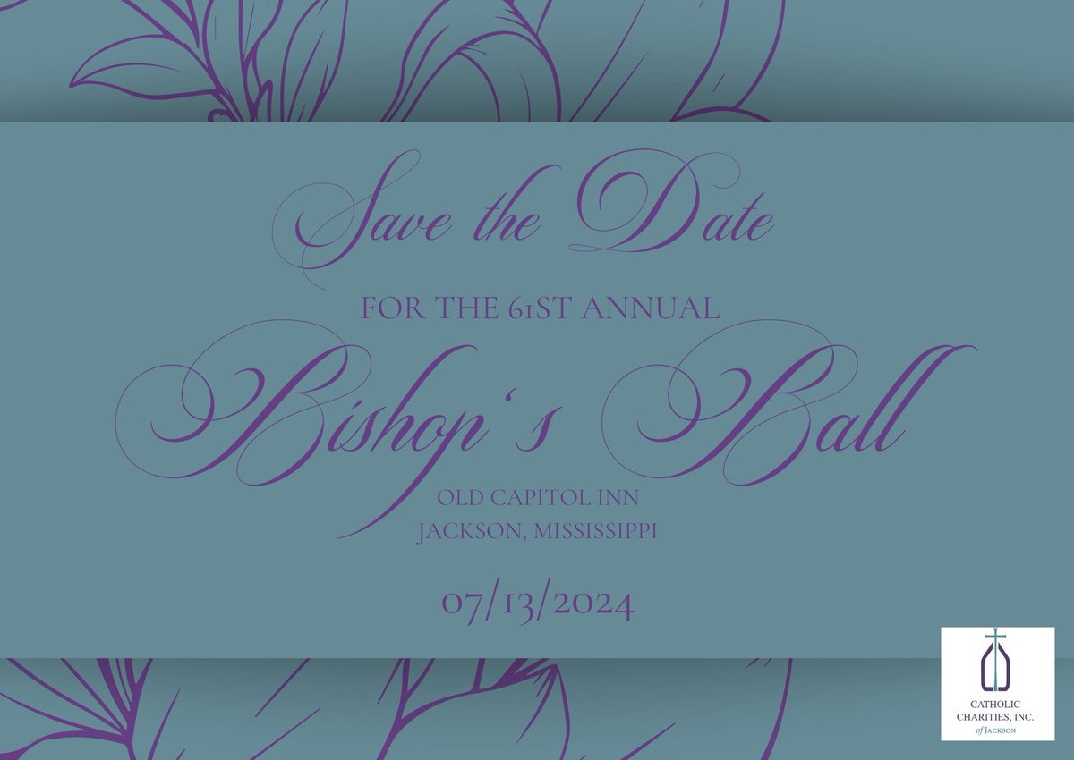 CCJacksonMS's tweet photo. Have you marked your calendars yet for our 2024 Bishop's Ball? If not, please save the date for Saturday, July 13th, at the Old Capitol Inn. Stay tuned for more information on how to participate in this beautiful event. https://t.co/VeCD68YZrP