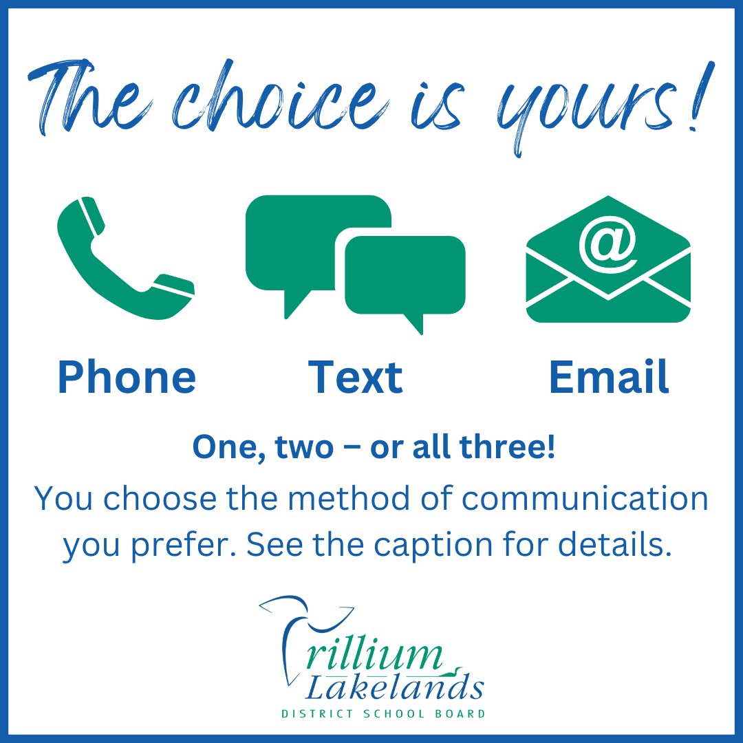 Have you set your preferences on SchoolMessenger? Determine how you want to receive messages. It could be a phone call, email, text, and/or SchoolMessenger app notification or all of the above. The choice is yours. Follow these simple steps: tldsb.ca/stay-informed.