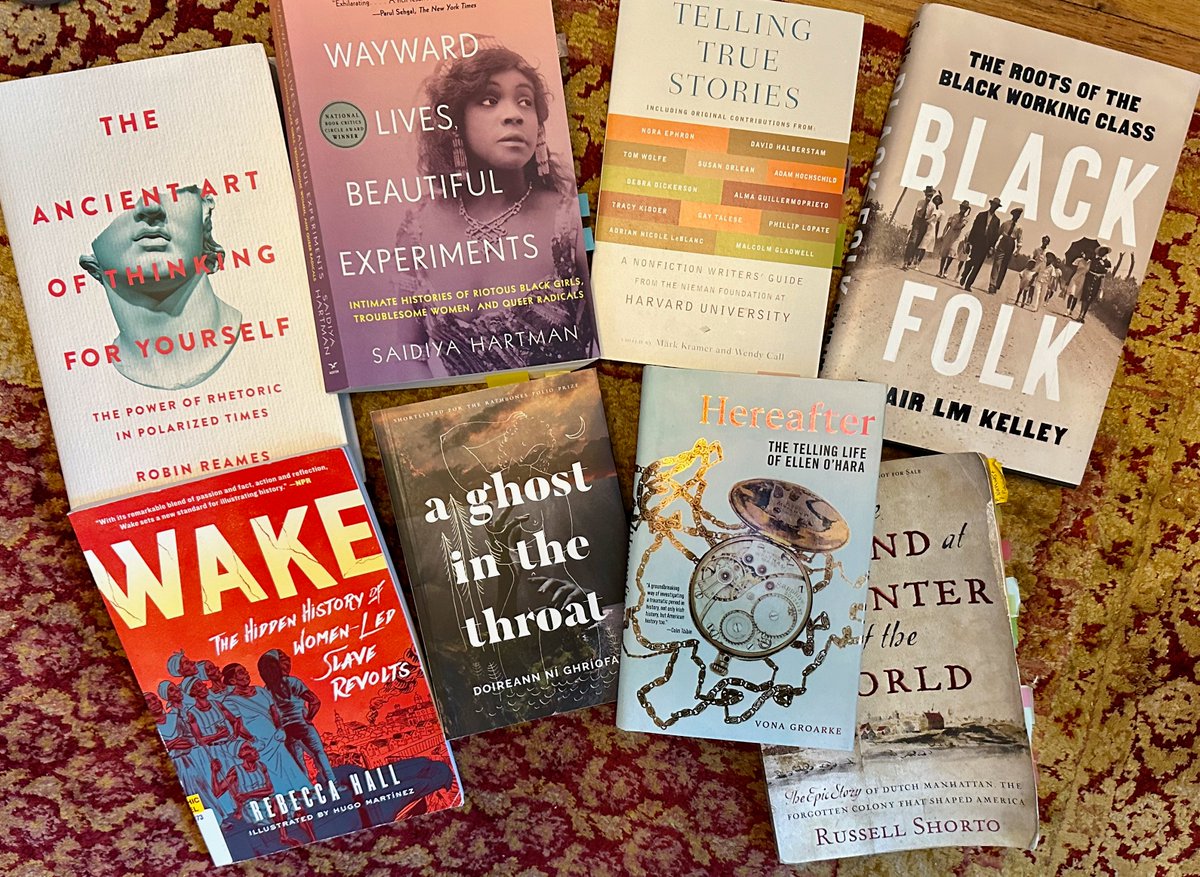 Crafting my talk for @narrativeBU on 'Reporting and Writing the Unknown,' digging into responsible use of #speculation in #narrativenonfiction, immersed in stunning source books by @WakeRevolt. @sojournerlife @RoyPeterClark @profblmkelley, @RussellShorto