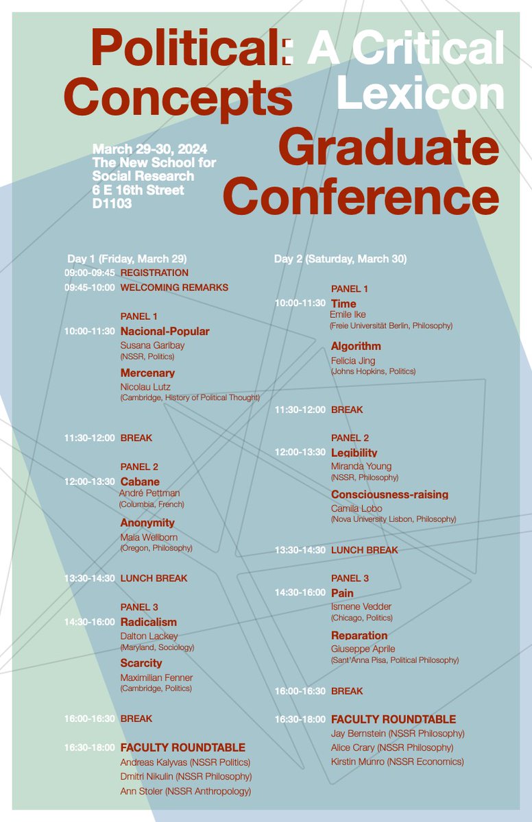 Political Concepts Graduate Conference round three @NSSR, March 29-30! event.newschool.edu/politicalconce…