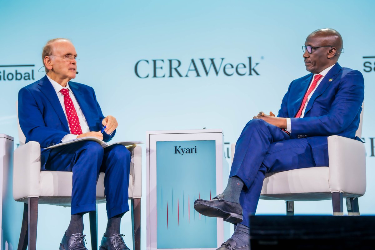 PHOTO NEWS: Group Chief Executive Officer, NNPC Ltd., Mr. Mele Kyari, speaks to CERAWeek Co-Founder and Vice Chairman of S&P Global, Daniel Yergin, during a Leadership Dialogue Plenary Session at the ongoing #CERAWeek2024 Conference in Houston, United States, on Tuesday.