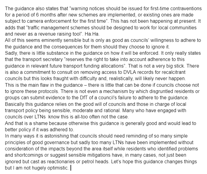 I have been ploughing through the government's statutory guidance to councils on implementing LTNs so you don’t have to If you are interested, my initial thoughts are below: