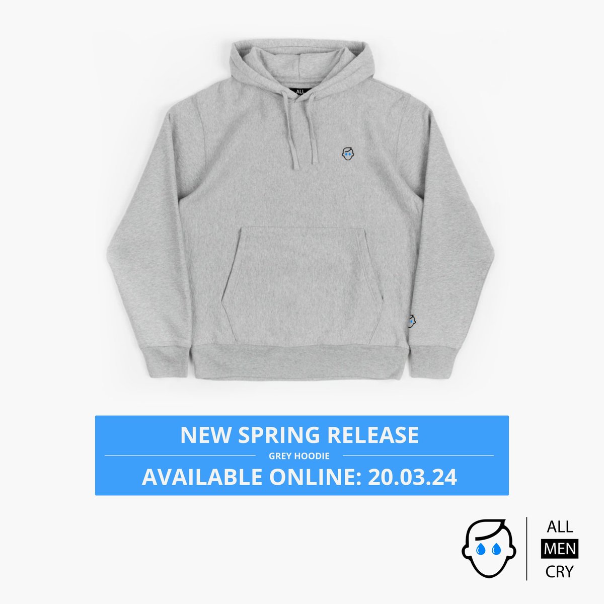 AllMenCry's tweet photo. 🚨 NEW HOODIE ALERT! 
Introducing our sleek new grey hoodie - perfect for spring! 🍃 
Available to purchase online: 20.03.24 / 9am

#greydays #allmencry #hoodie #mentalhealth #mensfashion #mensmentalhealth #clothing #fashion #minimal #design https://t.co/z60Vp6vihr