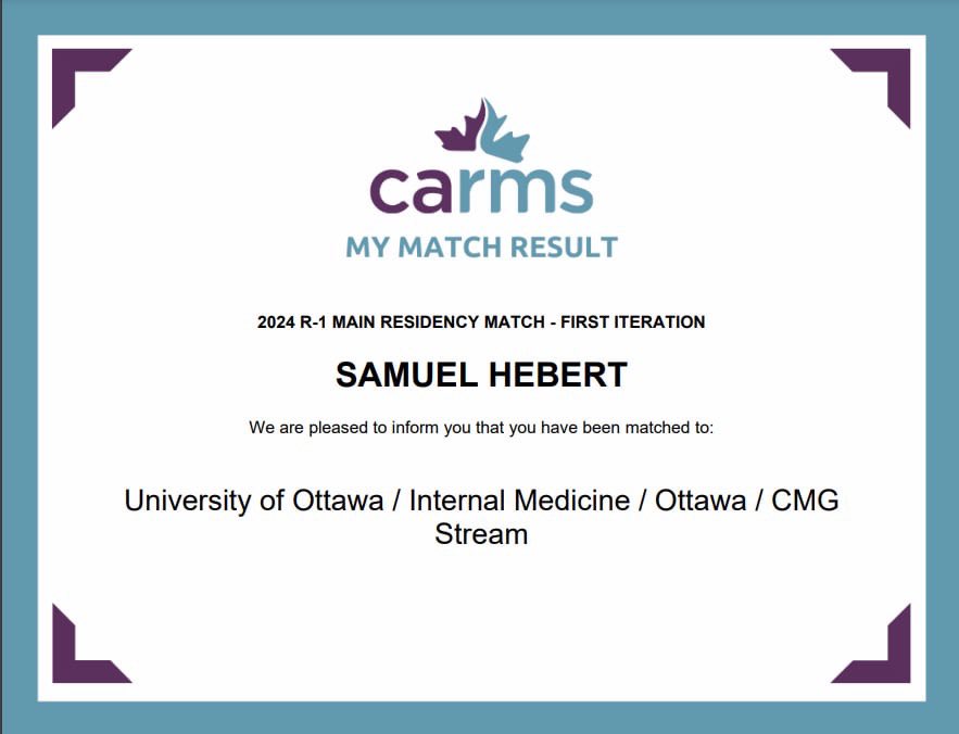 Couldn’t be more excited! Huge thank you to everyone who’s helped me along the way. Couldn’t have made it without you! #carms #Match2024