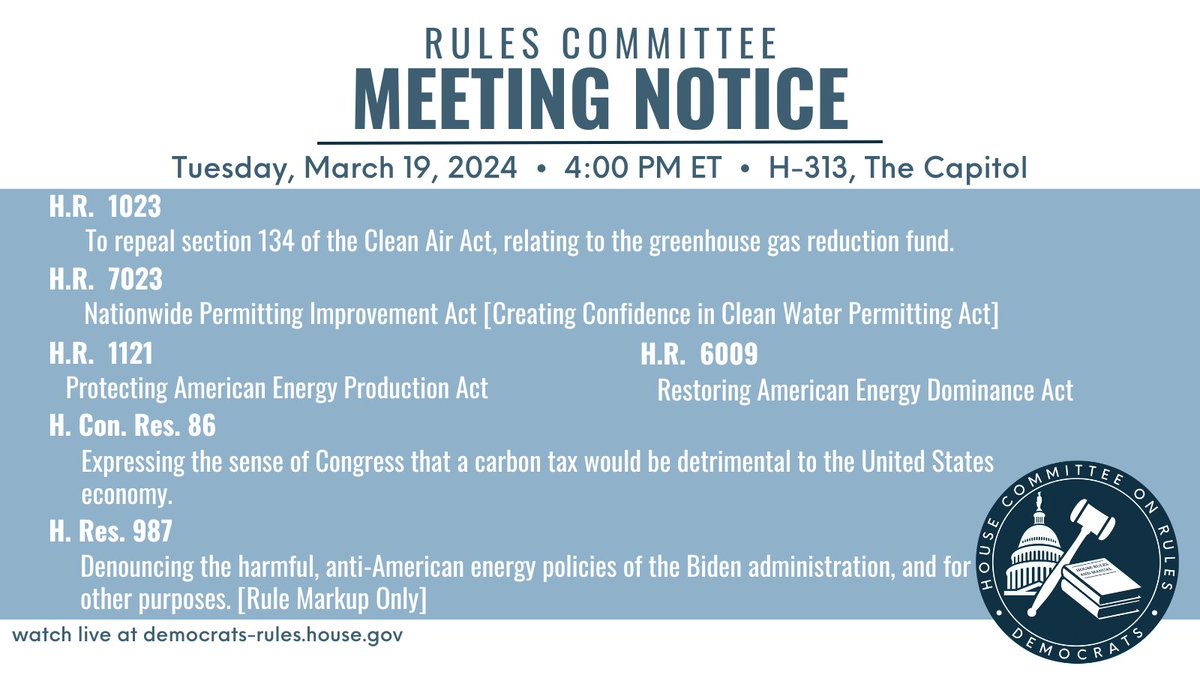 The Rules Committee will meet today on six harmful measures that prevent climate action and benefit the GOP's Big Energy donors. Once again, House Republicans are putting polluters over people. Tune in at 4:00 pm ET ➡️ youtu.be/6g7Aa_ZGYoA