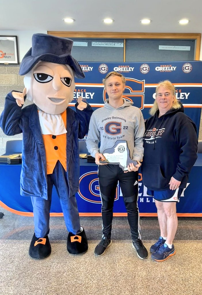We celebrated our State champions this morning! Look who stopped by! 🧡🎩💙 Go, Greeley! #GoGreeley #WeAreChappaqua