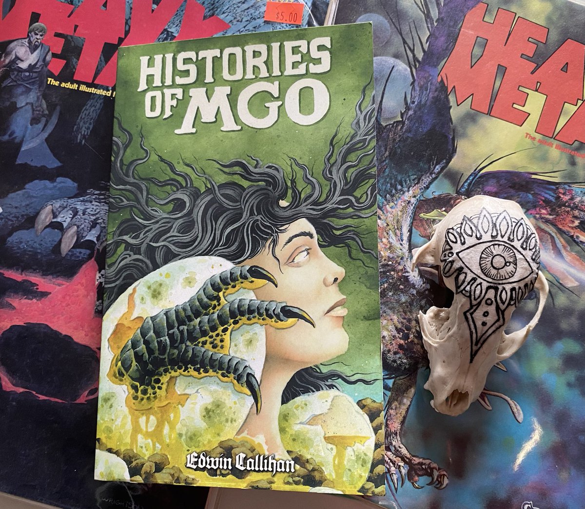 Finished Edwin Callihan’s HISTORIES OF MGO, one of my most anticipated books of the year, last night. 
Feels like a heavy metal album come to life, with weird fiction in all of its variations: contemporary cosmic horror, surreal dystopian futurescapes, pitch-black sword&sorcery.