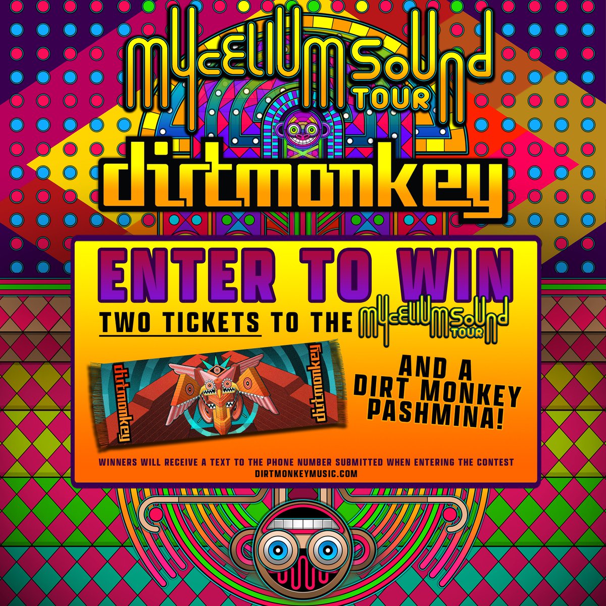 Enter to Win (2) Tix to the Mycelium Sound Tour and a Dirt Monkey Pashmina 🍌🐒 Tag a Friend in the comments and complete the form app.hive.co/l/3uunbh to be entered to win! 🎉 @CollectivPrsnts @dirtmonkeymusic