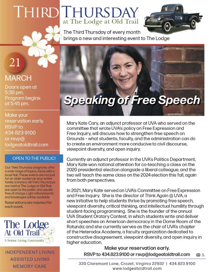 Looking forward to speaking this Thursday night on how to strengthen free speech @UVA. Come join us!