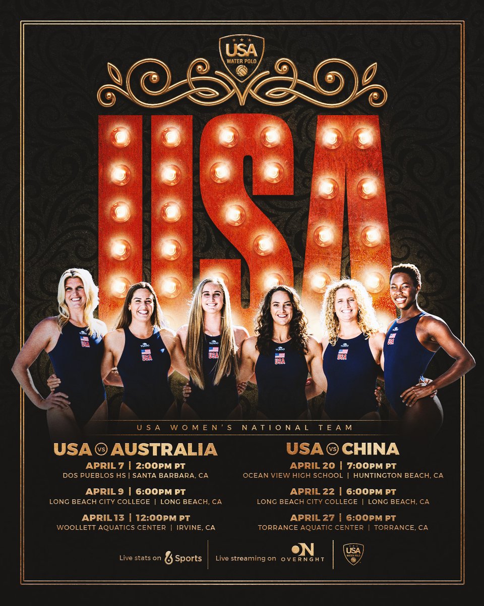 We've got a HUGE month of @TeamUSA #waterpolo coming up in April as your World Champions host 🇦🇺 &🇨🇳. The matches on April 7 & 13 have FREE ADMISSION, with tickets for the rest of the games available here: usawaterpolo.org/news/2024/3/18… Don't miss this squad on the road to #Paris2024