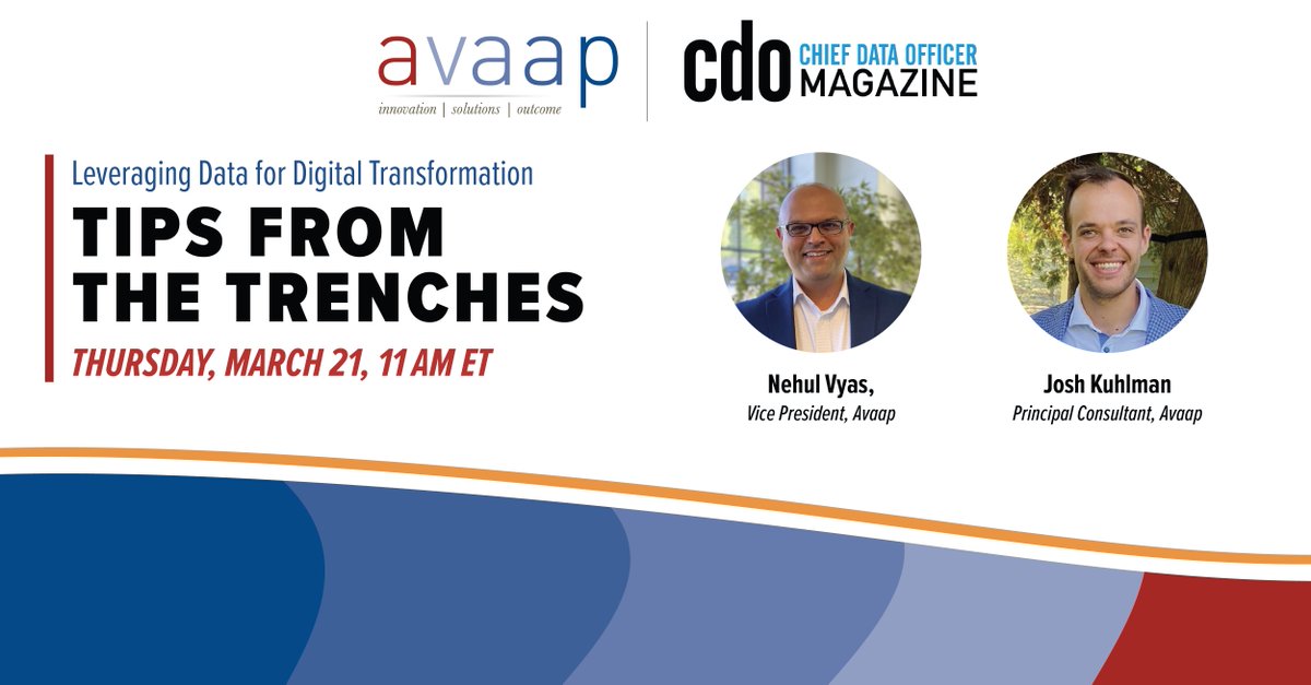 avaap_usa's tweet image. Don&apos;t Miss Out: Join Avaap and CDO Magazine on March 21 to learn specific use cases for driving digital transformation with data. This session will explore using data to measure org readiness and change management best practices. #datawebinar hubs.la/Q02pY9hP0