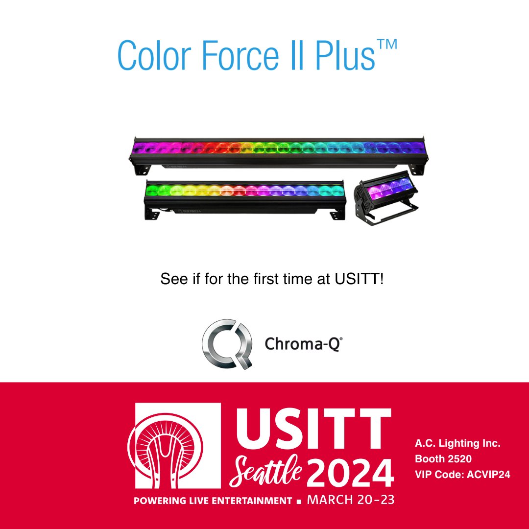 See it for the first time at USITT!

Chroma-Q Color Force II Plus - Premium LED Cyc, Wash &amp; Effects Lighting

Simply Amazing!

Stop by <a href="/ACLighting_Inc/">AC Americas</a> Booth 2520

#NewProduct #NewProductLaunch #ColorForce #ColorForceII #ColorForceII+ #ColorForceIIPlus #theatre #USITT #USITT2024