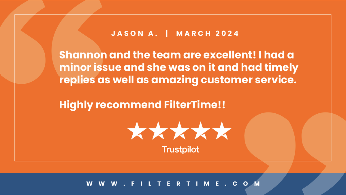 We are thrilled to receive such positive feedback from Jason A.! Don't miss out on the convenience and quality of our air filters - subscribe now: hubs.ly/Q02pwLPZ0 #CustomerSatisfaction #FilterTime #5StarReview 🌟🌟🌟🌟🌟