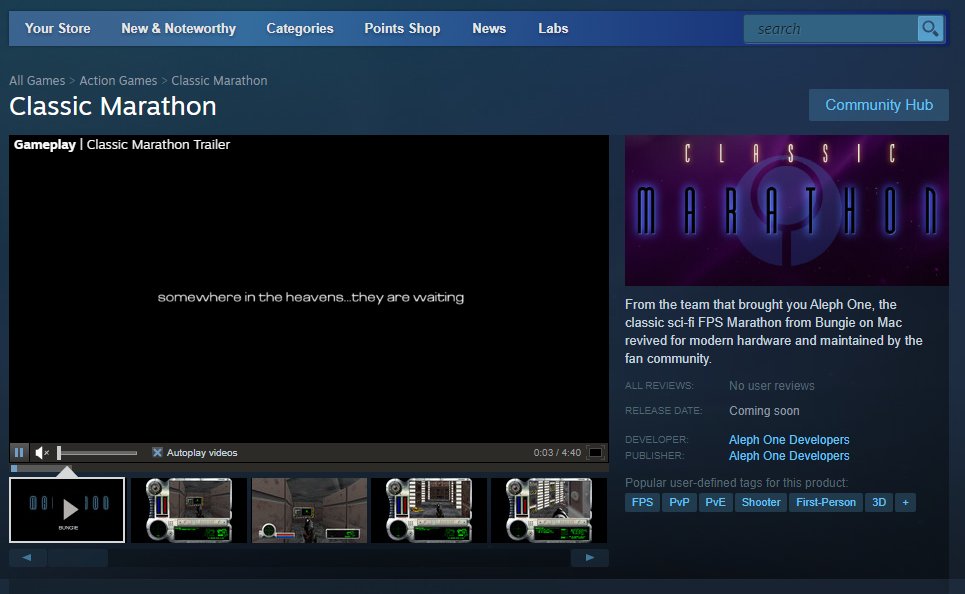 Somewhere in the Heavens...
 
Thanks to the amazing Aleph One community, the Classic Marathon trilogy is coming to Steam. Wishlist today, and prepare for your journey back to Tau Ceti.
 
💾 bung.ie/3wXLfa5