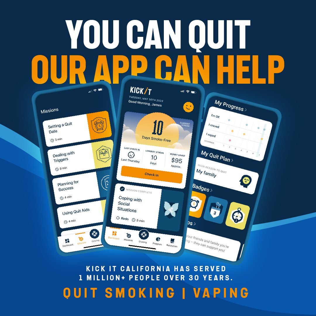 Download the Kick It: Quit Smoking | Vaping app to track your smoking/vaping behavior over time and see how much money you've saved. 

⬇️ Download our free app from the App Store & Google Play: kickitca.org/app

#QuitSmoking #QuitNicotine #DitchTheVape