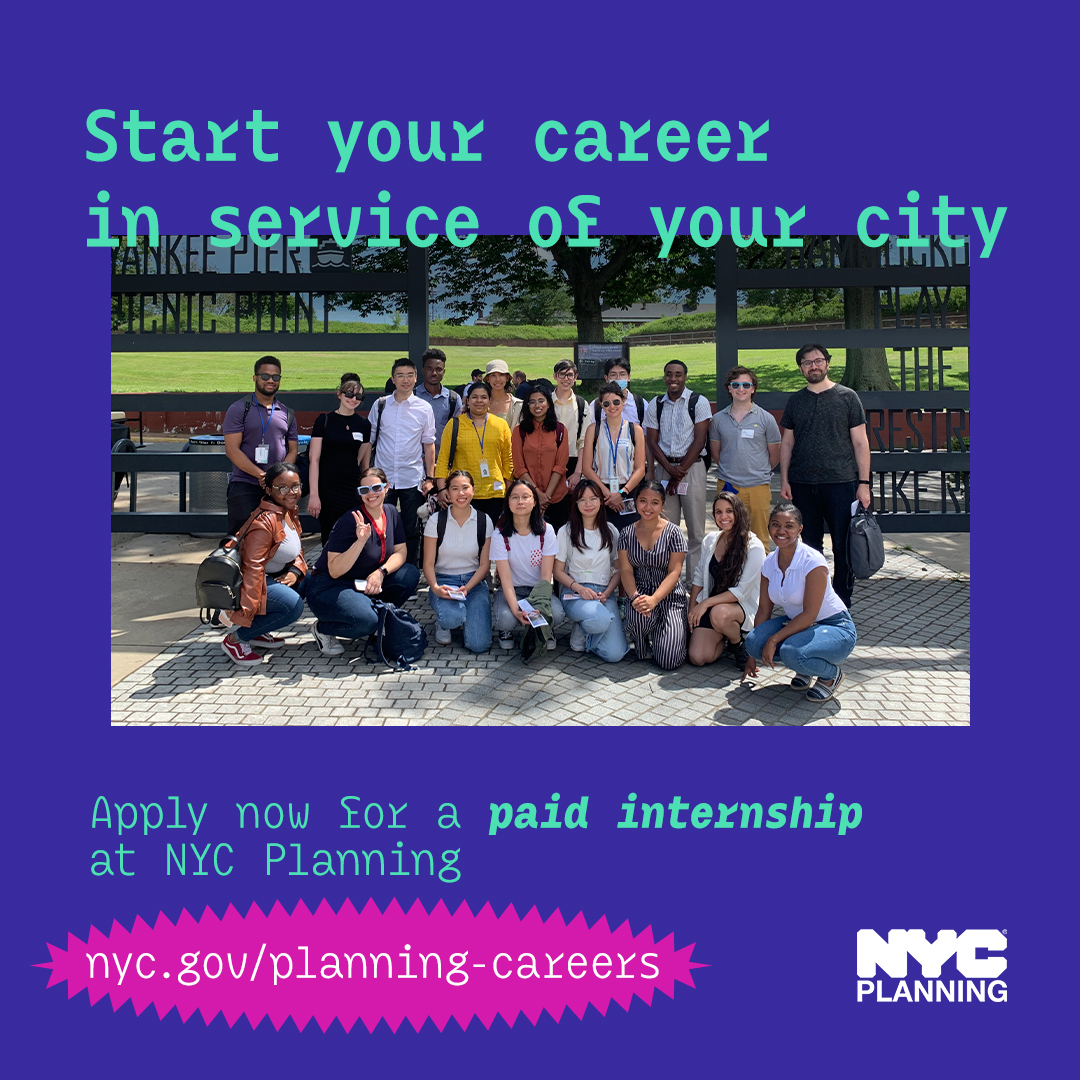 Searching for a summer #internship? Interested in a career planning for the future of NYC?

Then look no further! We’re accepting applications for paid summer internships across the agency through Sunday, March 24: nyc.gov/planning-caree…