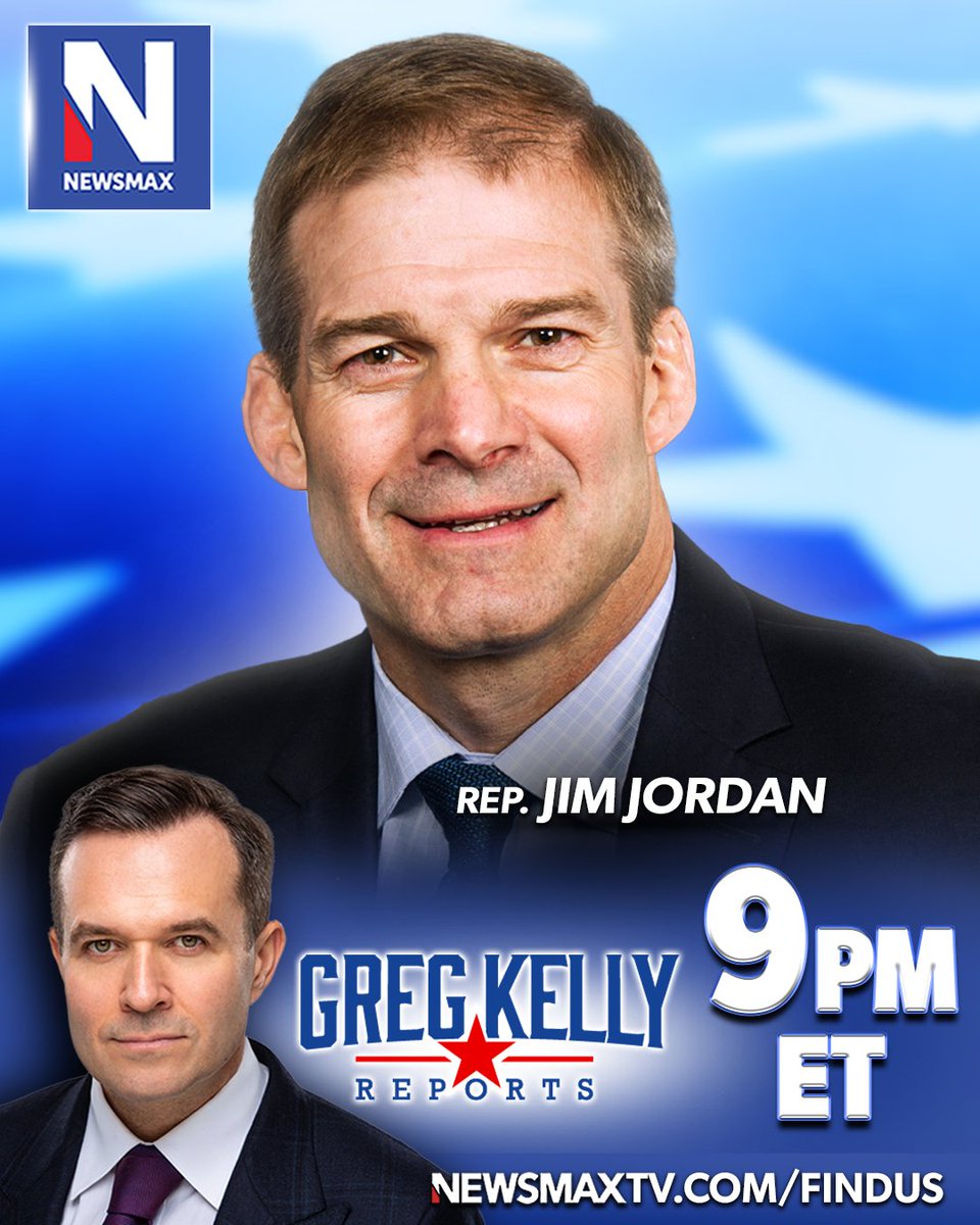 TONIGHT: Rep. Jim Jordan joins 'Greg Kelly Reports' to discuss what to expect from the upcoming Hunter Biden hearing, latest from the probe into Biden family business dealings and more — 9PM ET on NEWSMAX. WATCH: newsmaxtv.com/findus @Jim_Jordan