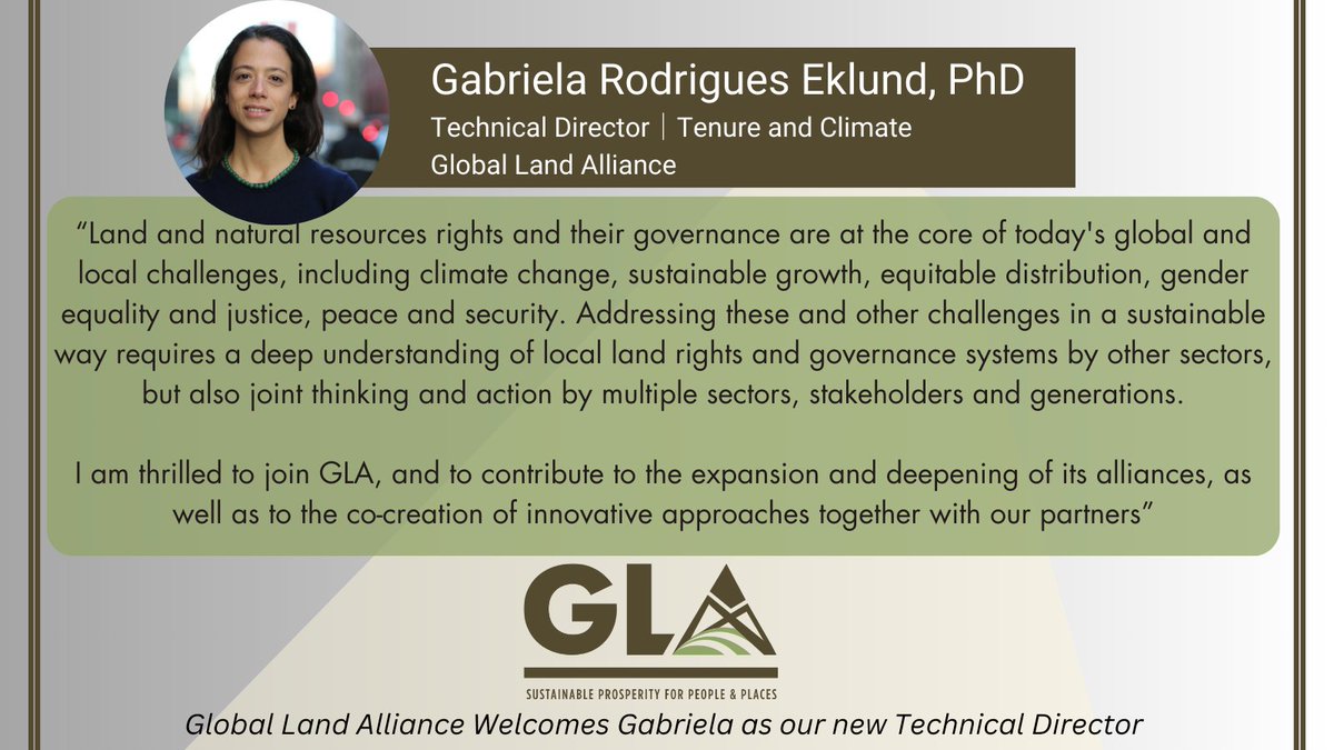 GLA is proud to announce that Gabriela Rodrigues Eklund is joining our team as Technical Director. In our 10th year of operations as an organization, Global Land Alliance is excited for this next phase of collaborations and learning with our growing alliance. #Welcome