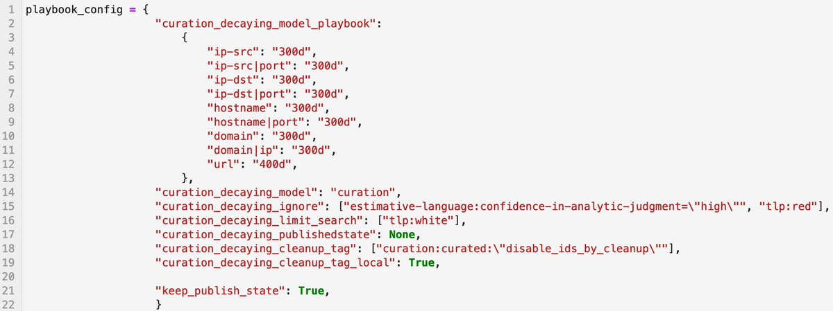 A new @MISPProject playbook to help with curation of decayed indicators. Use the custom model of the playbook or one of the MISP build-in models. Decayed indicators are disabled and tagged. #cti github.com/MISP/misp-play…