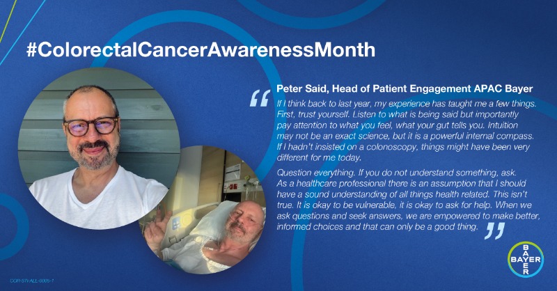 It can be hard to ask difficult questions about our health, especially for healthcare professionals. This #ColorectalCancerAwarenssMonth we encourage patients to advocate for themselves & feel empowered to ask for help when needed. Thanks for sharing your experience, Peter!💪
