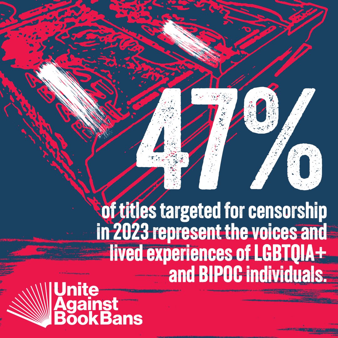 The @ALALibrary reports that a record 4,000+ titles were challenged in 2023, disproportionately targeting books by and about LGBTQIA+ people and people of color. Join @FirstBook as a member of @UABookBans and learn more here: uniteagainstbookbans.org/more-than-4000…