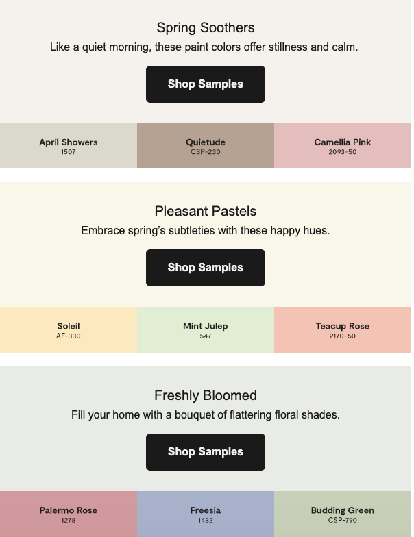 SBPaintDepot's tweet photo. Choose from these spring colors to decorate your home or office! Take advantage of our BOGO offers today! Visit our Goleta store today! #colorpalettes #benjaminmoore #bogo https://t.co/VLQAzScLS4