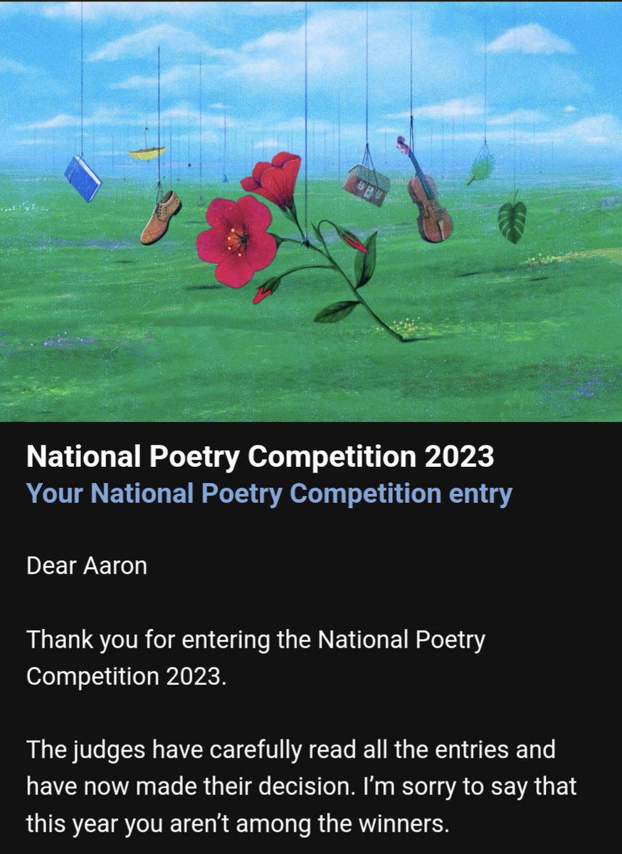 I am utterly gobsmacked and delighted to be able to announce that this year I am not among the winners of The National Poetry Competition!