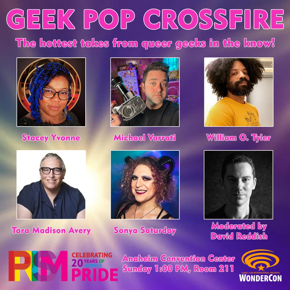 Join @PrismComics at @WonderCon for Geek Crossfire: Pop Culture Throw Down Sunday March 31st at 1:00 PM! See @StickyKeys, @MichaelVarrati, @WilliamOTyler, @TaraMAvery, Sonya Saturday, and moderator David Reddish give their hottest takes on today's coolest pop culture!