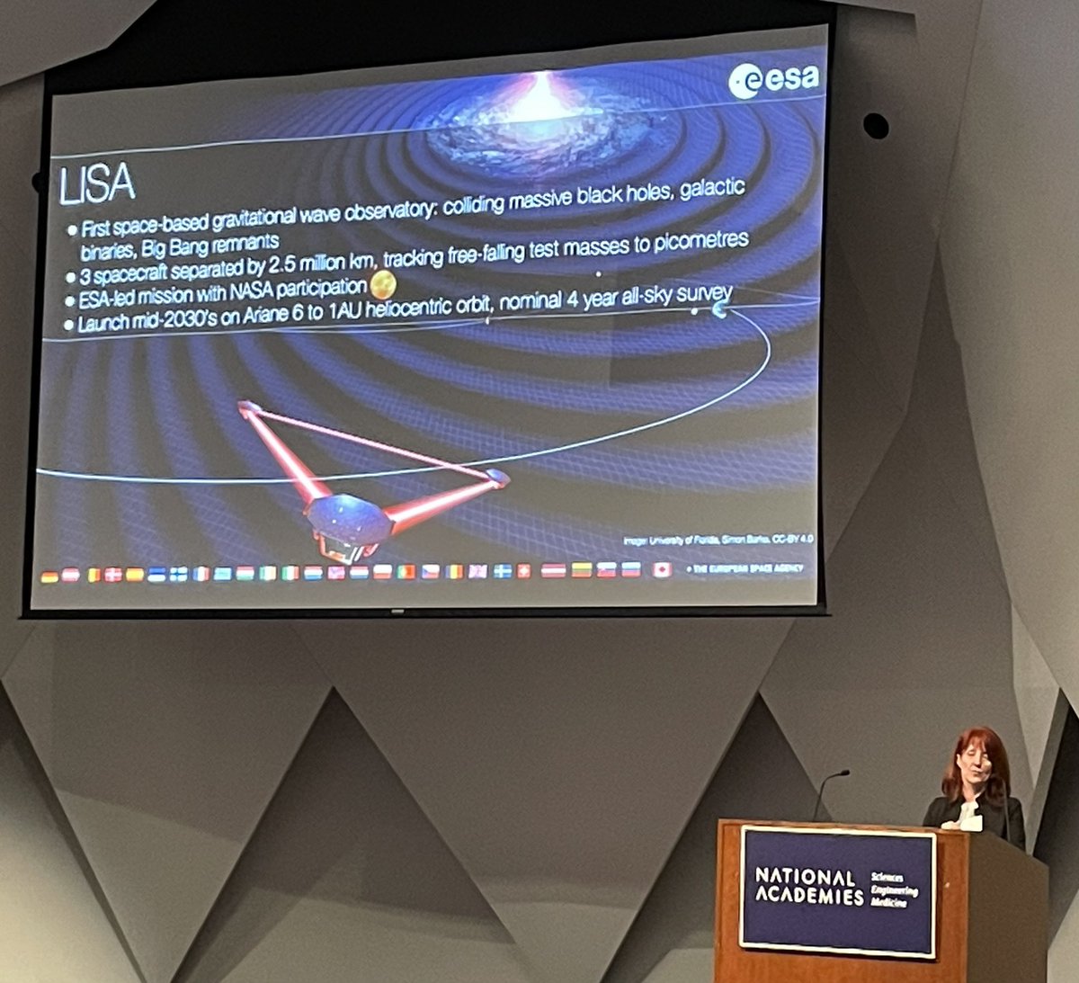 Dr. Carol Mundell, @esa science lead, presents at @theNASciences on coming missions. Look at this - space-based gravitational wave detection! And the ESA budget is up (UP!) ~20%!