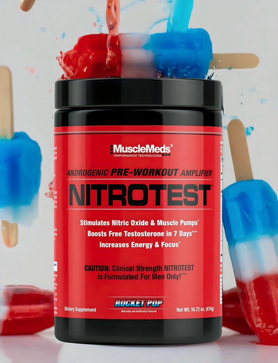 ROCKET POP NITROTEST 🚀 Get ready to demolish the weights with this extreme potency pre-workout NITROTEST, that in just 7 days will skyrocket “Free-T” levels for optimal muscle-building. ⛔️ Androgenic Pre-workout ⛔️ Boosts “ Free T” in 7 Days ⛔️ Nitric Oxide, Pumps, & Energy