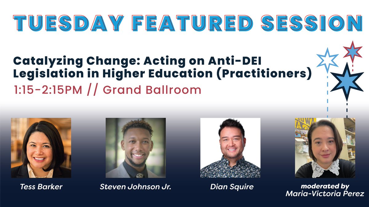 Happening NOW in the Grand Ballroom! The first #ACPA24 Featured Session, CATALYZING CHANGE: ACTING ON ANTI-DEI LEGISLATION IN HIGHER EDUCATION for PRACTITIONERS, will address anti-DEI legislation affecting higher education in the US.