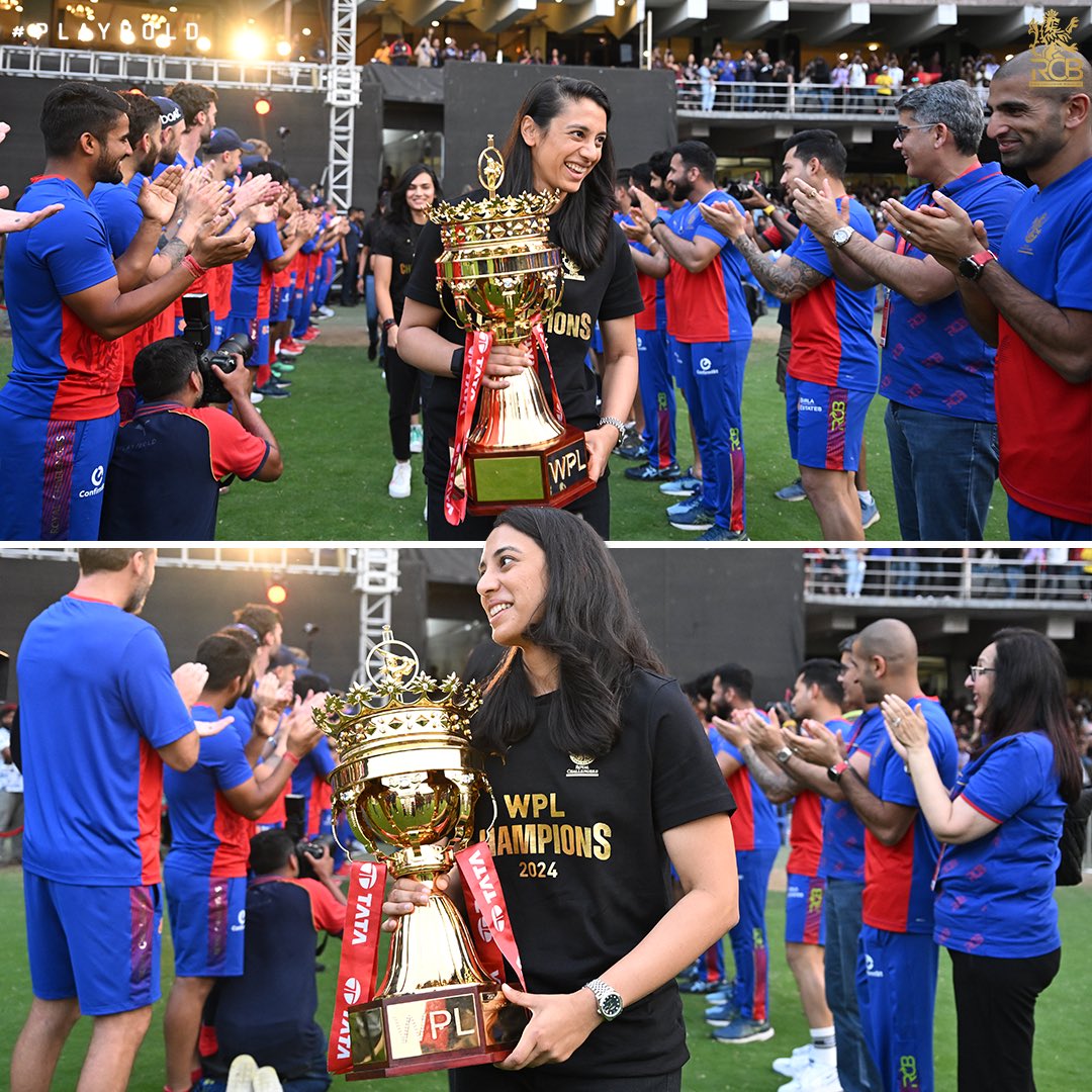 RCBTweets's tweet photo. This is wholesome! 🥹

Our boys greeted the champions with a guard of honour, and the girls paid tribute to the 12th Man Army’s unconditional support with a victory lap. 🫡🏆

#PlayBold #ನಮ್ಮRCB #WPL2024 #RCBUnbox https://t.co/Dd8gYeFVIY