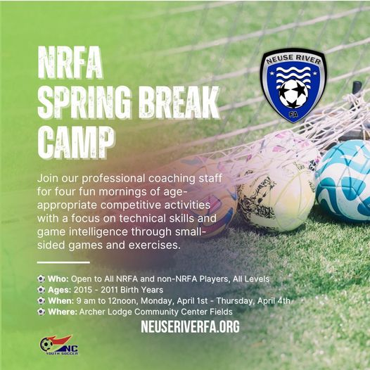 Don't miss this chance to enhance your child’s soccer skills and knowledge under the guidance of NRFA's professional coaching staff over Spring Break!
📷 neuseriverfa.org/club/camps-and…
