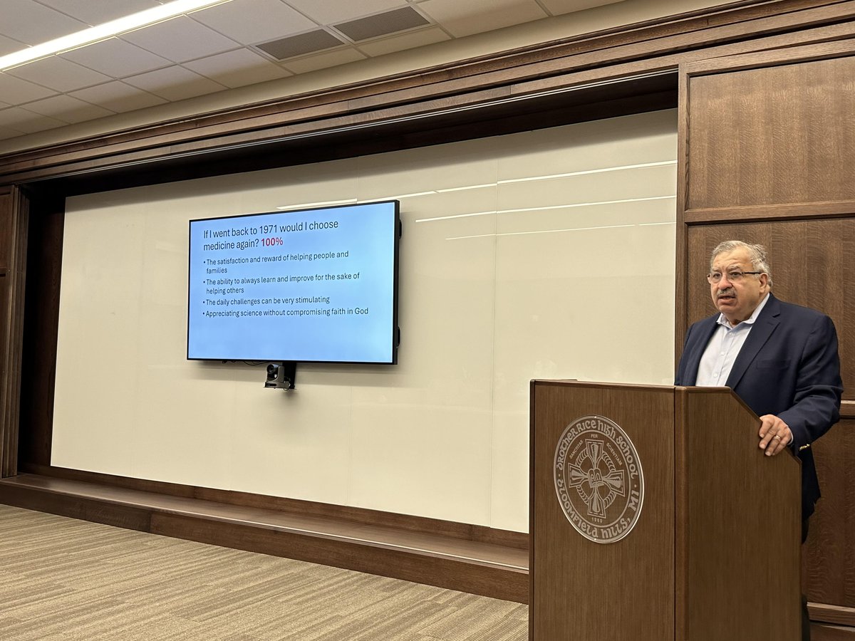 The Brother Rice Medical Club recently welcomed Dr. Philip Philip, an oncologist who specializes in hematology and oncology, for an informative vocational session hosted in the Mike Neus '80 Institute for Character &amp; Citizenship. Dr. Philip spoke about the field of oncology, the