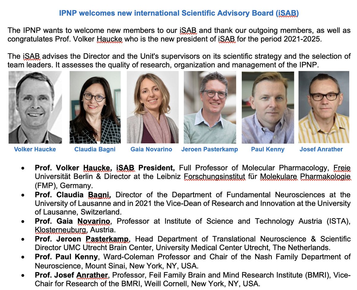 The IPNP has a much renewed ISAB (international Scientific Advisory Board) and would like to thank old and new members for their efforts for our institute! #inserm #GHUneuroscience #Parisneuro