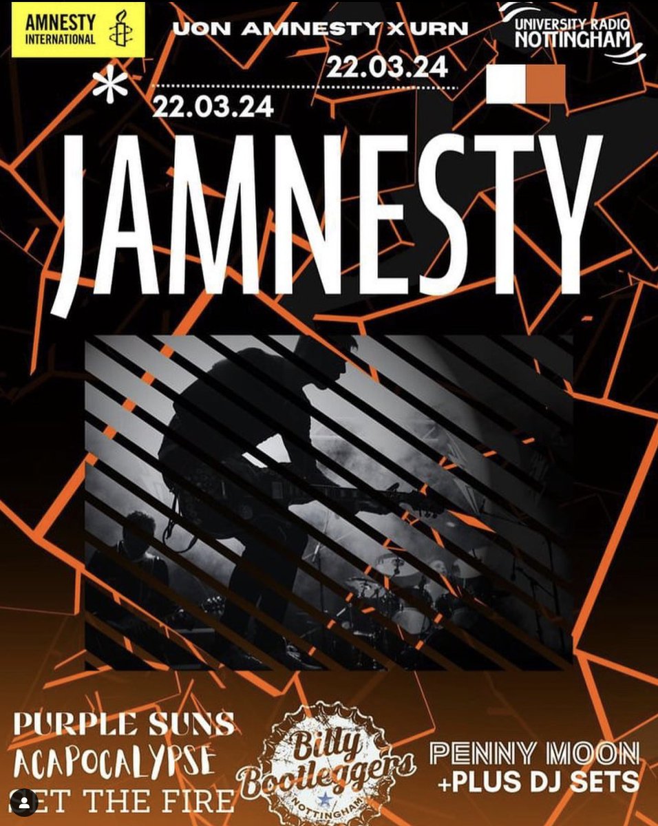 SetTheFireUK's tweet image. Nottingham!

This Friday we're playing Jamnesty 2024, hosted by @URN1350 &amp;amp; @AmnestyNotts 

Catch us at Billy Bootleggers alongside other great Nottingham artists to raise money for an amazing cause!

Doors: 6.30pm
Tix: rb.gy/5n8ahg