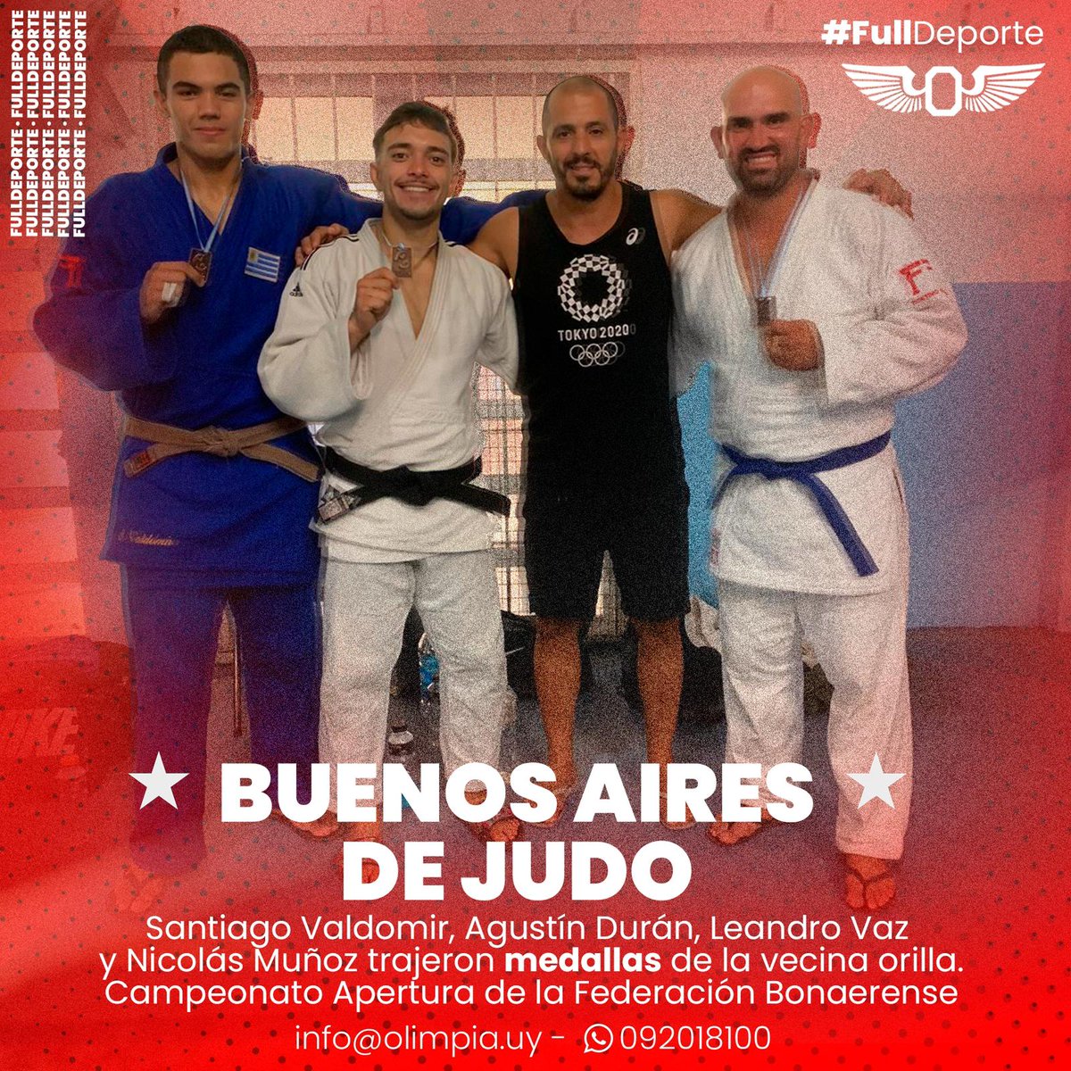 CAOlimpia's tweet photo. Nuestros judokas Santiago Valdomir, Agustín Durán, Leandro Vaz y Nicolás Muñoz dejaron bien alto el judo de Olimpia en Argentina, con una importante cosecha de medallas el Torneo Apertura de la Federación Bonaerense.
#OrgulloOlimpista. https://t.co/9HmxxguCOi
