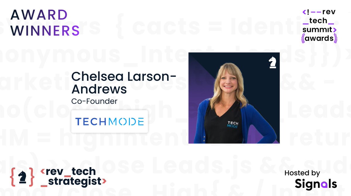 Chels_LA's tweet photo. Guess what? I WON!🏆

I'm humbled to receive a #RevTechSummit Award in Tech Strategy. This award "recognized those who orchestrate &amp; help optimize systems across sales &amp; marketing" in the tech sector.

Thanks to everyone who voted for me!🙌
#RevTech #techawards #techmarketing https://t.co/7Wqu5NOyqG