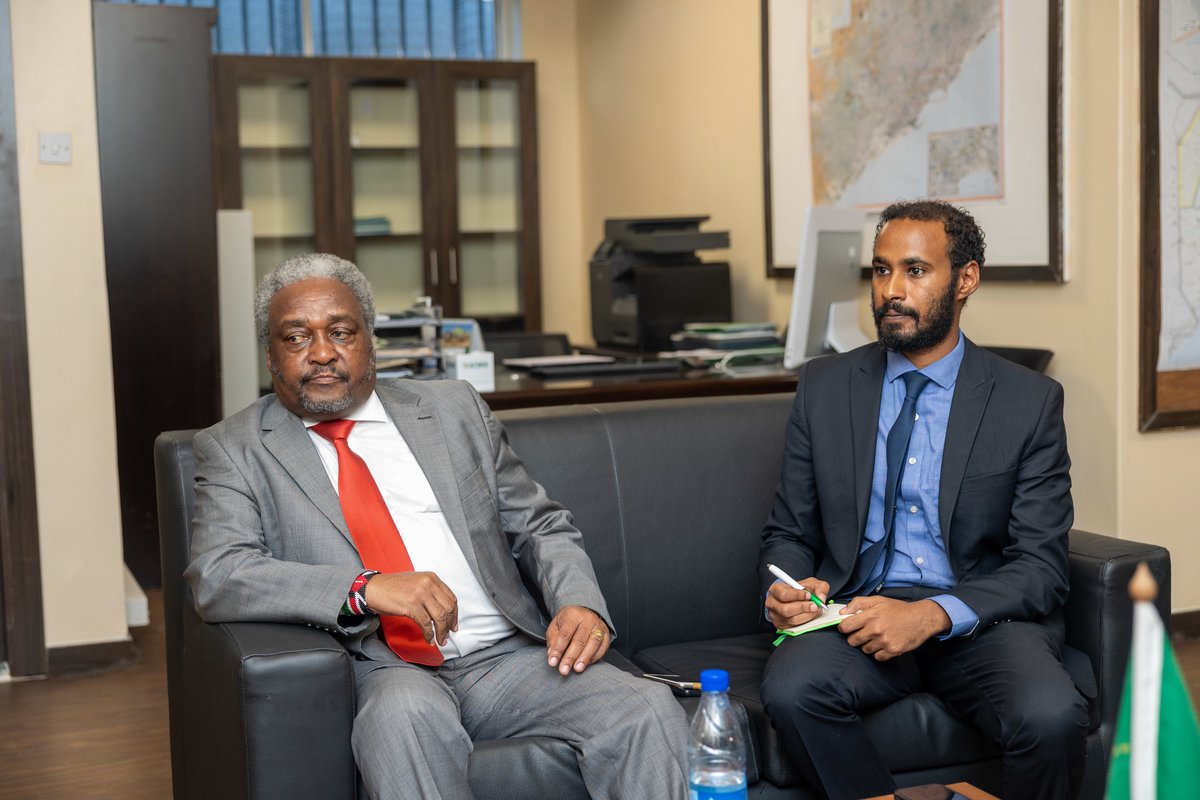 ATMIS_Somalia's tweet photo. The #SRCC & Head of ATMIS, Amb. @souefmo_elamine today met #Kenya's new Ambassador to #Somalia, H.E Cyprian Kubai Iringo at Mission HQ. They discussed security situation, #ATMISDrawdown & the Govt of Kenya’s support to peace & stability efforts in #Somalia. https://t.co/WTQf77Mxx2