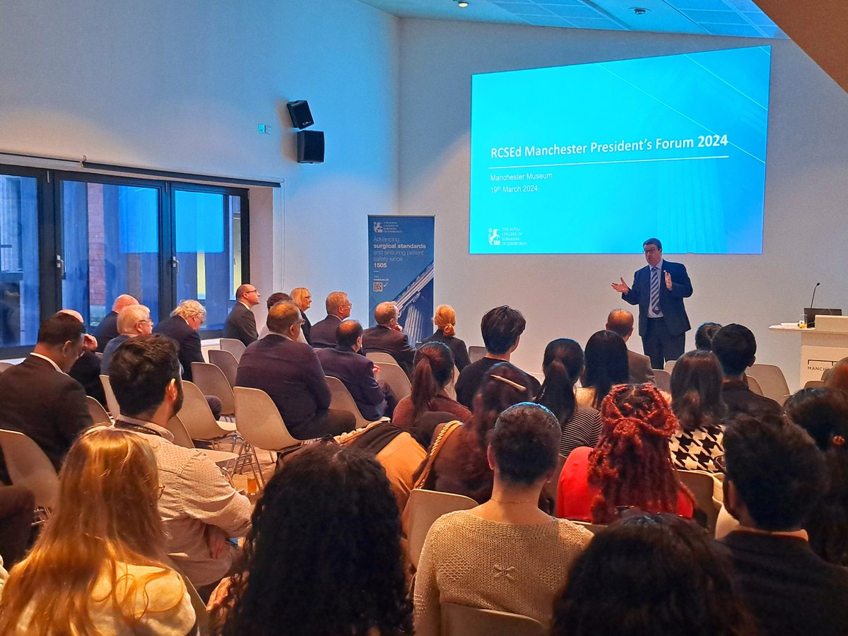 RCSEd President Rowan Parks is kicking off our Manchester Presidents Forum. It's fantastic to see such a big turn out of both medical and dental students, trainees and consultants here at the Manchester Museum this evening #rcsed