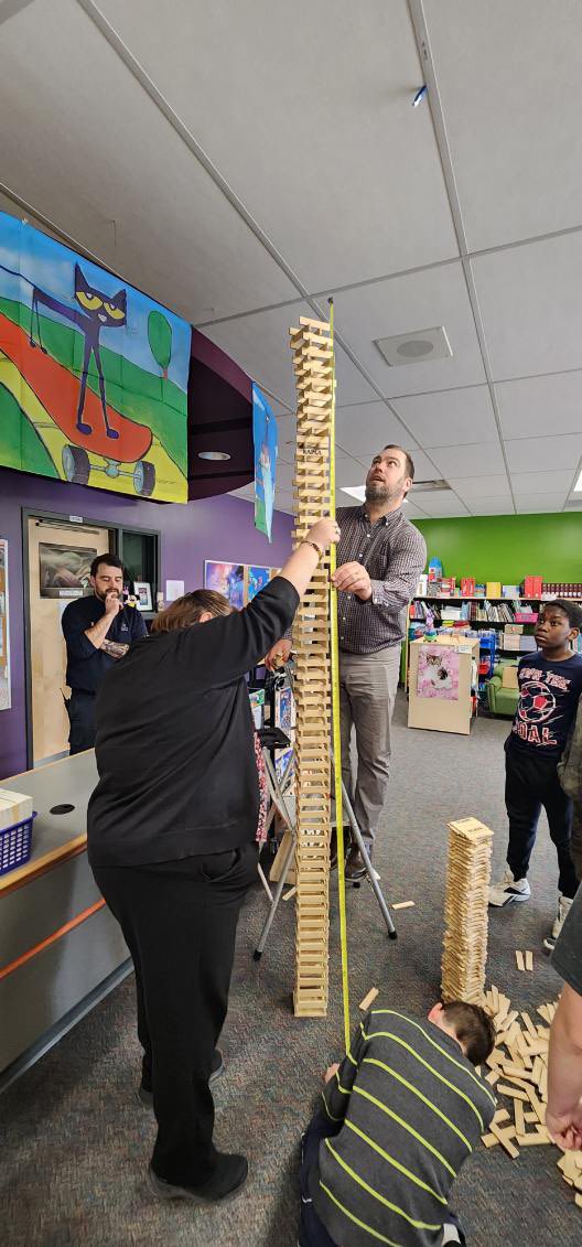 @MrMacDonellOCSB was called today to help finish the tower to reach the ceiling that Hudson started building! Everyone was thinking it would fall, and then it made it! #ocsb