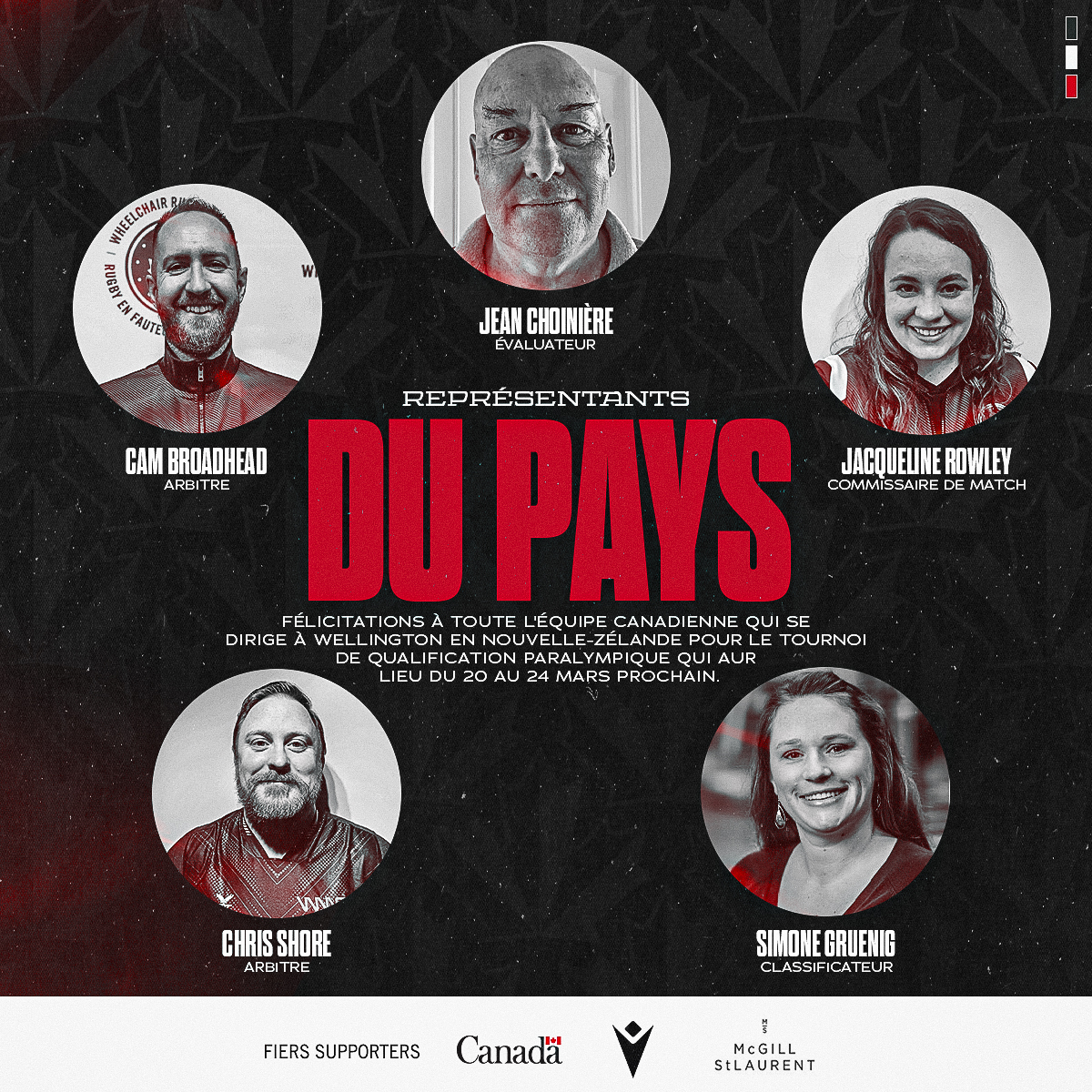 Congratulations to our Canadian Officials down in New Zealand at the Paralympic Qualifier! 

Félicitations à toute l'équipe Canadienne qui se dirige en Nouvelle Zélande pour le tournoi de Qualification Paralympique!