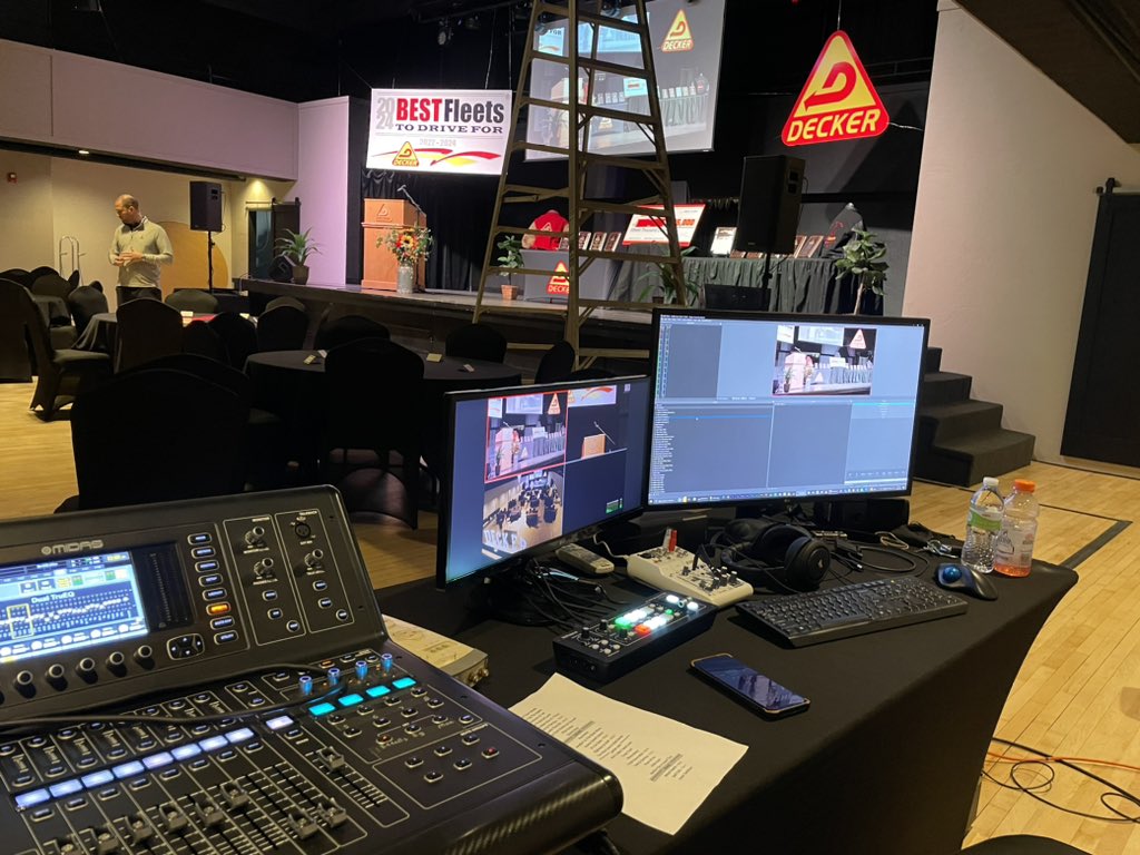 fine_focus's tweet photo. Our talented production team is getting ready to showcase the @DeckerTruckLine Driver of the Year awards ceremony in Fort Dodge. We’ll be capturing the moments via livestream tonight at 7:00 on the Decker Truck Line Facebook page. We LOVE being part of this special night!!! https://t.co/dmS4IzPGbg